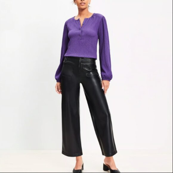 ANN TAYLOR LOFT PALMER WIDE LEG FAUX LEATHER PANTS NWOT $90 8 T - Picture 2 of 8